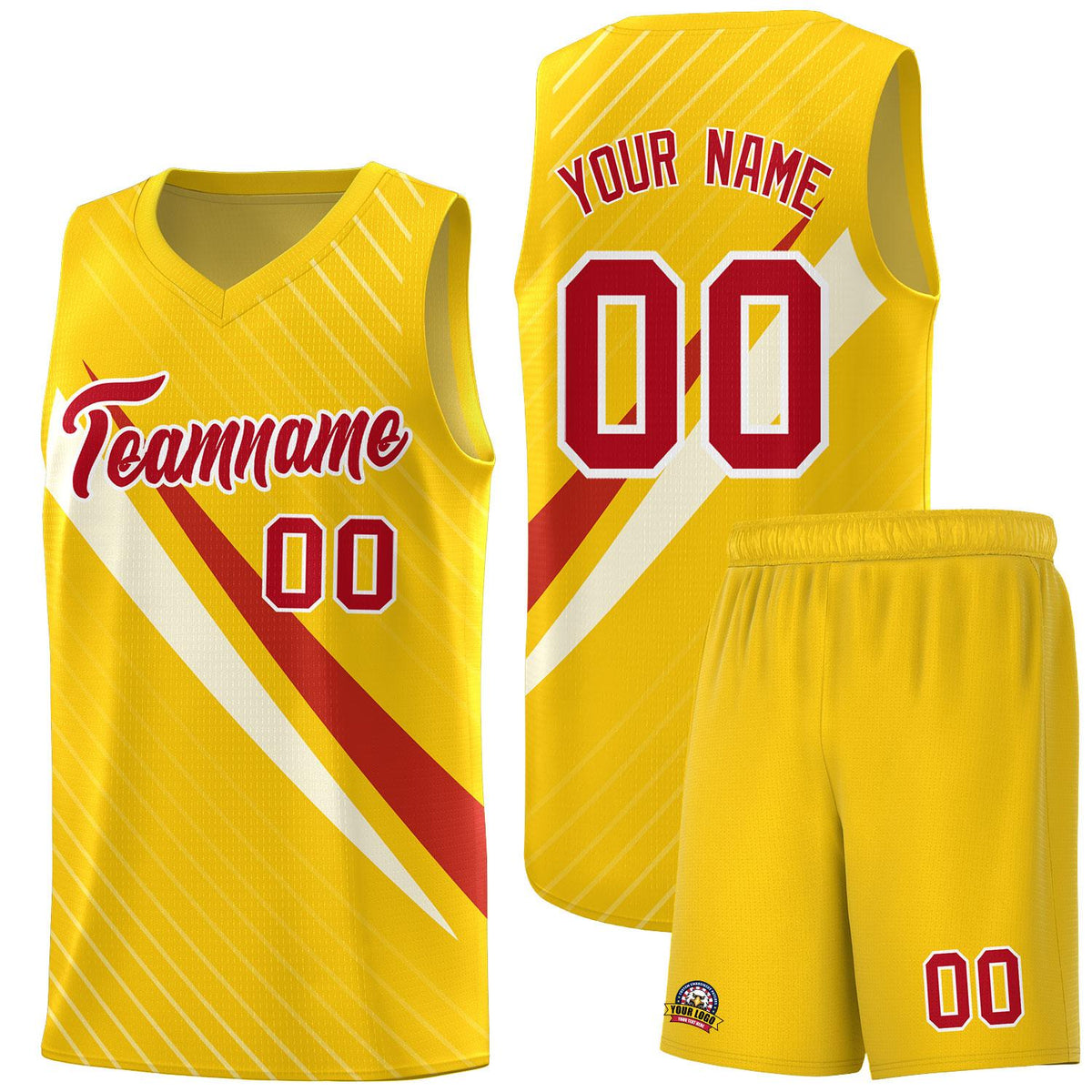 Custom Gold Diagonal Pinstripe Pattern Color Block Sports Uniform Basketball Jersey
