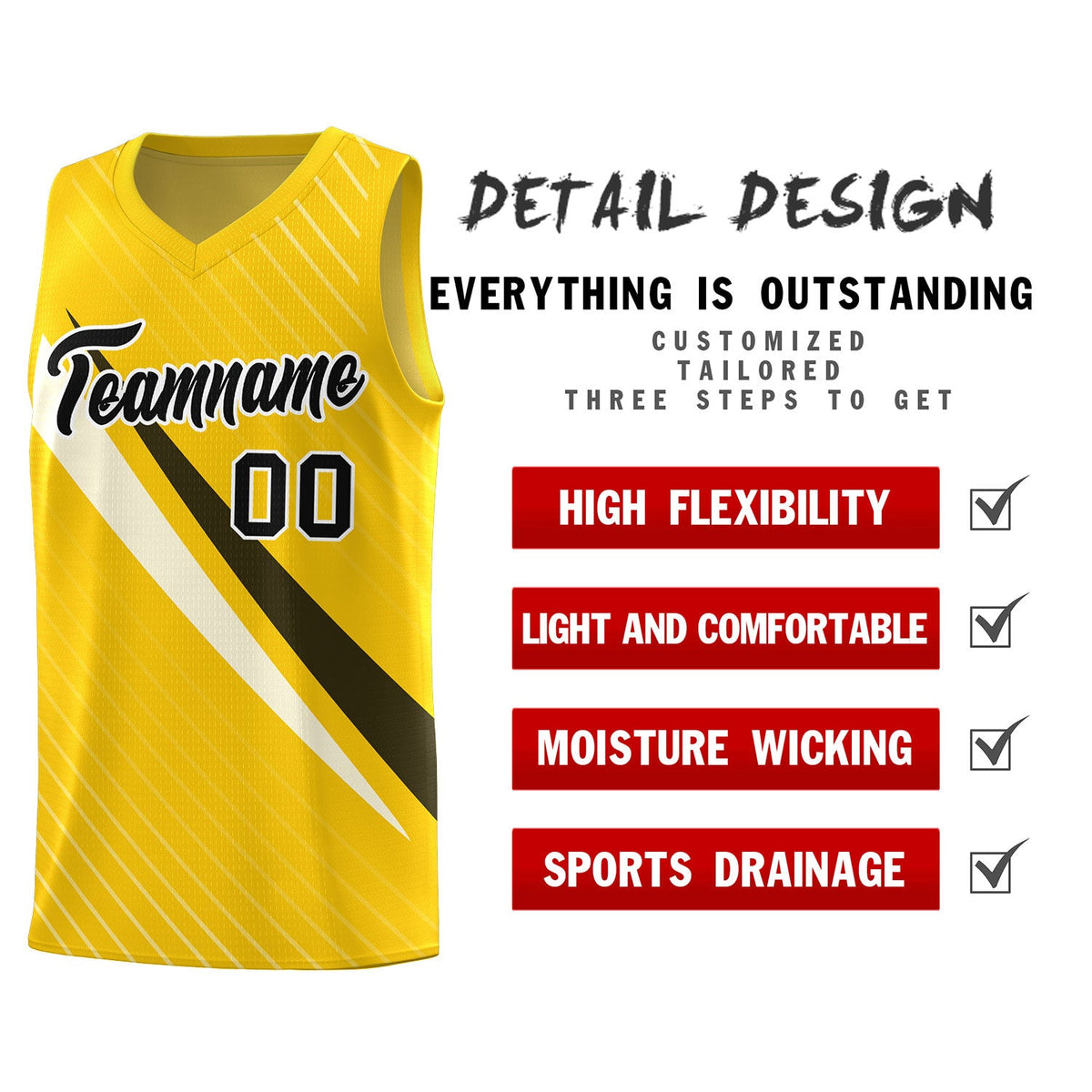 Custom Gold Diagonal Pinstripe Pattern Color Block Sports Uniform Basketball Jersey