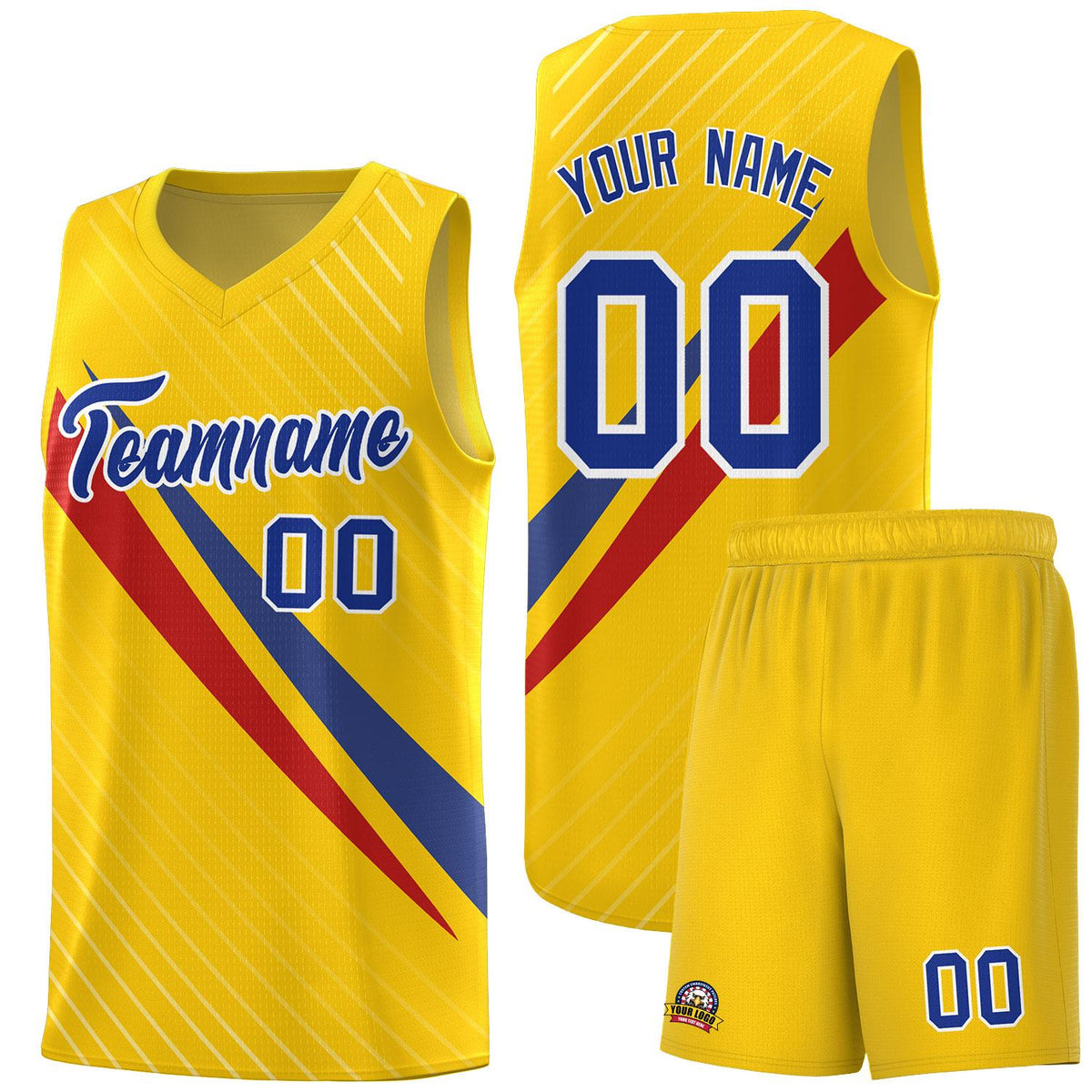 Custom Gold Diagonal Pinstripe Pattern Color Block Sports Uniform Basketball Jersey