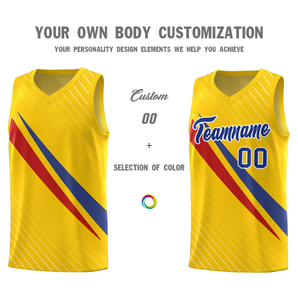 Custom Gold Diagonal Pinstripe Pattern Color Block Sports Uniform Basketball Jersey