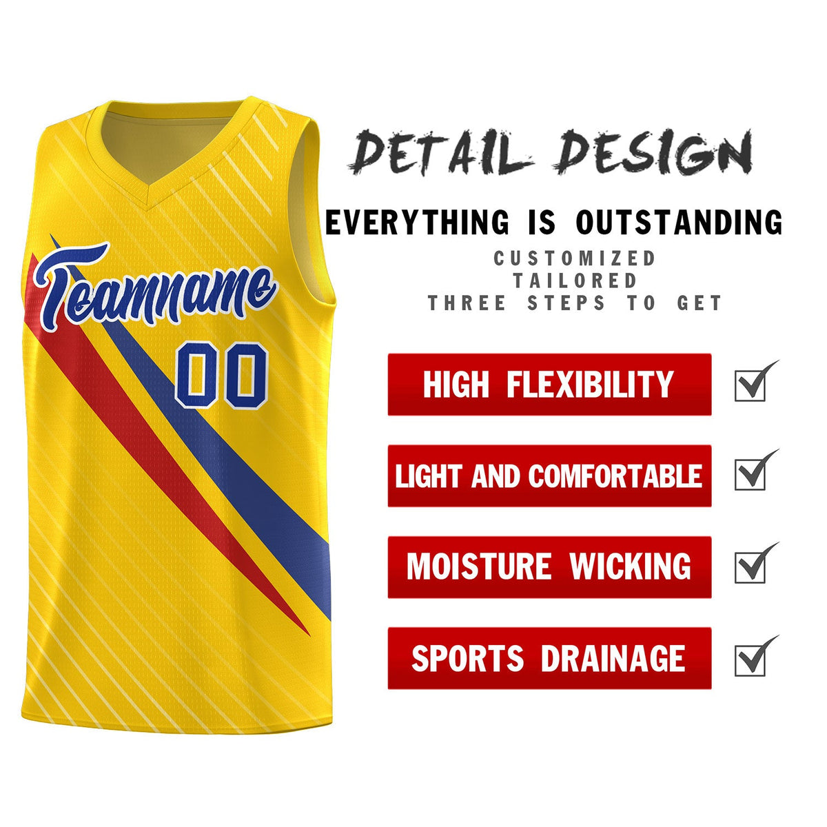 Custom Gold Diagonal Pinstripe Pattern Color Block Sports Uniform Basketball Jersey