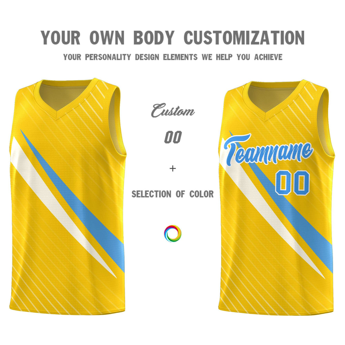 Custom Gold Diagonal Pinstripe Pattern Color Block Sports Uniform Basketball Jersey
