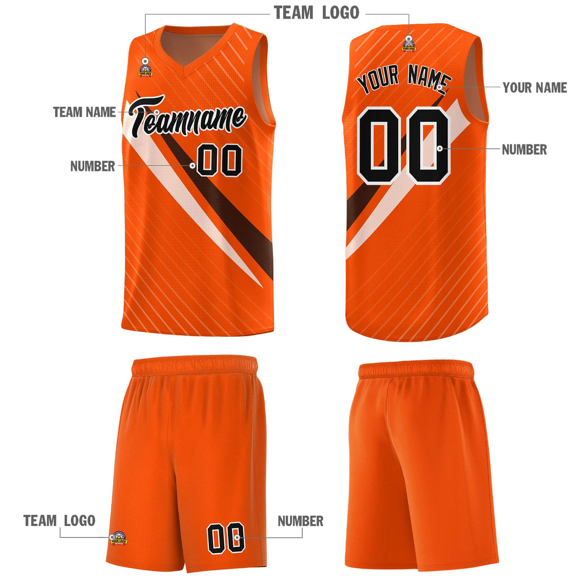 Custom Orange Diagonal Pinstripe Pattern Color Block Sports Uniform Basketball Jersey