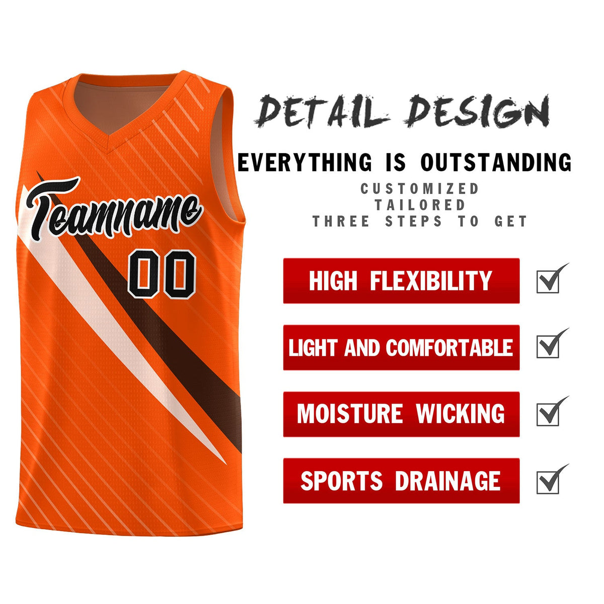 Custom Orange Diagonal Pinstripe Pattern Color Block Sports Uniform Basketball Jersey