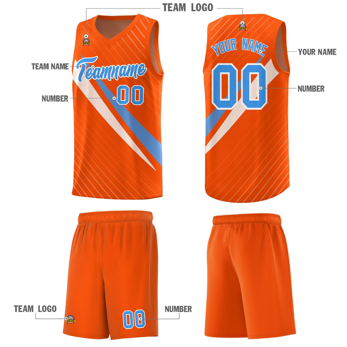Custom Orange Diagonal Pinstripe Pattern Color Block Sports Uniform Basketball Jersey