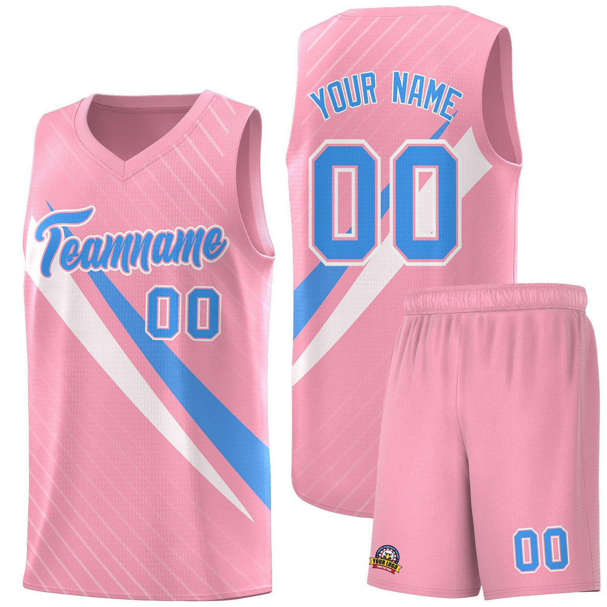 Custom Light Pink Diagonal Pinstripe Pattern Color Block Sports Uniform Basketball Jersey
