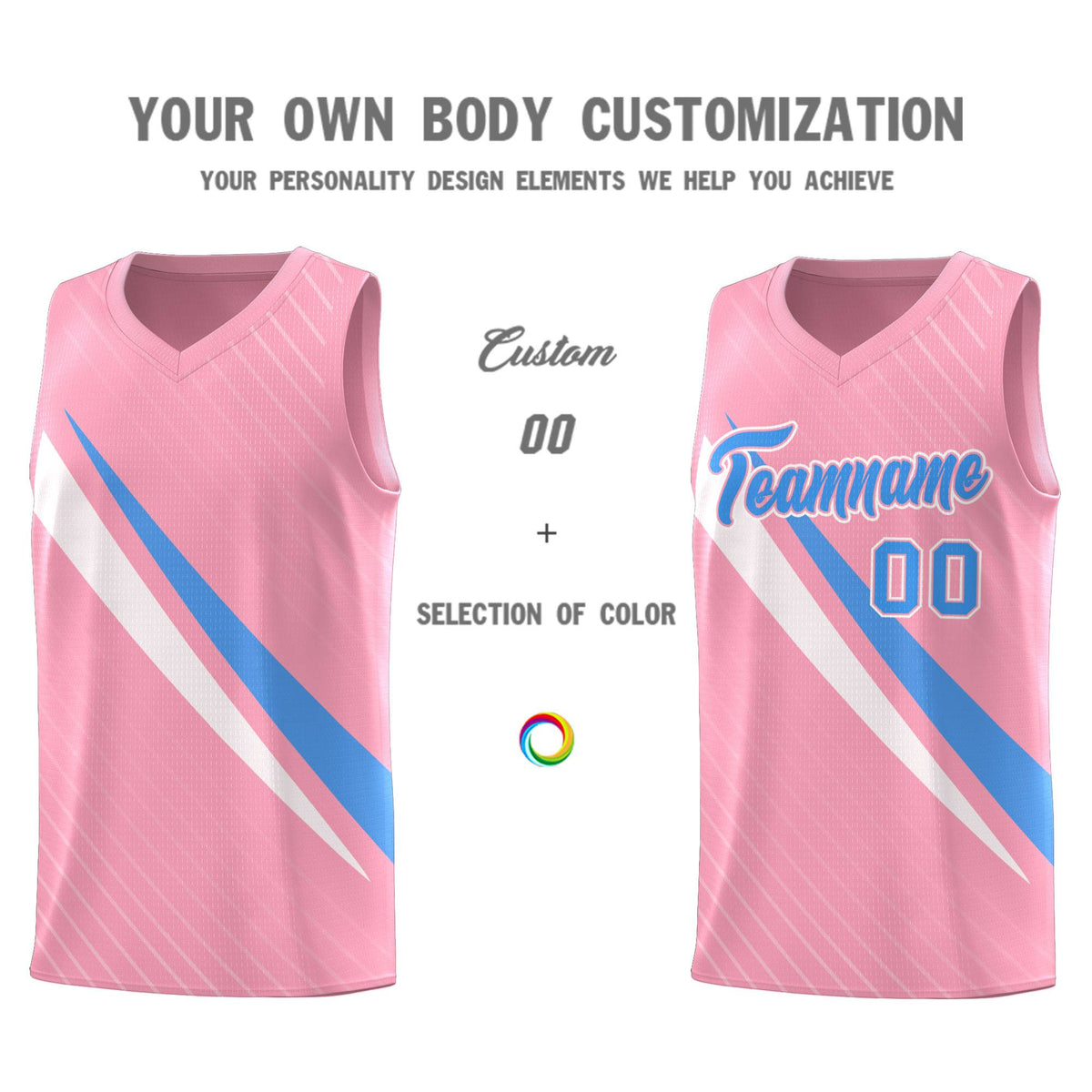 Custom Light Pink Diagonal Pinstripe Pattern Color Block Sports Uniform Basketball Jersey