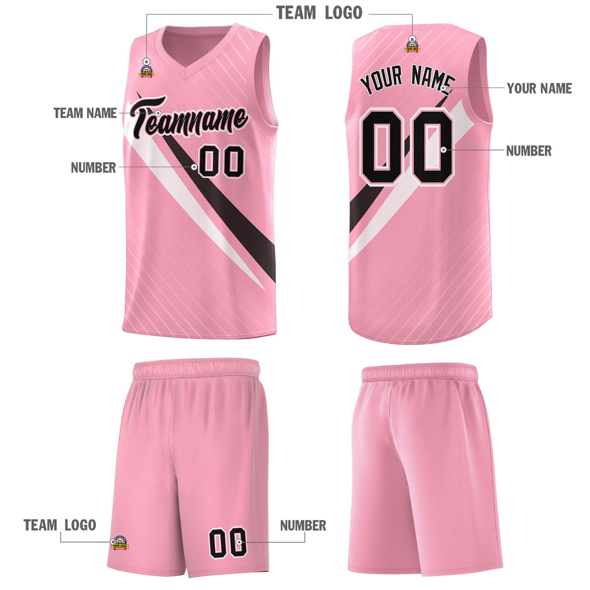Custom Light Pink Diagonal Pinstripe Pattern Color Block Sports Uniform Basketball Jersey