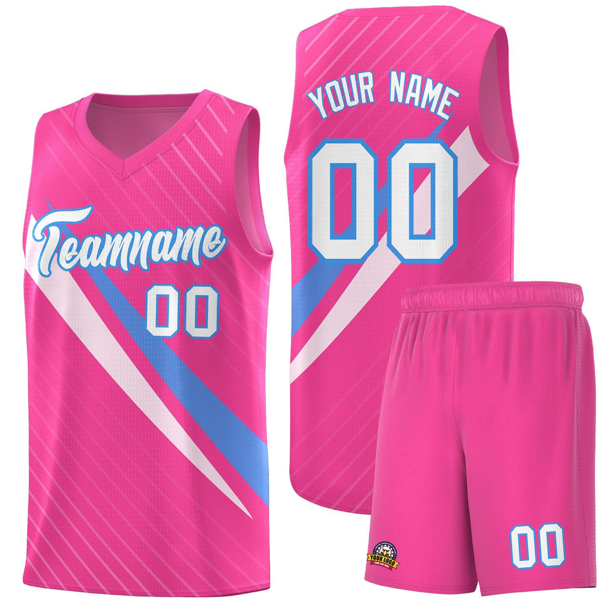 Custom Pink Diagonal Pinstripe Pattern Color Block Sports Uniform Basketball Jersey