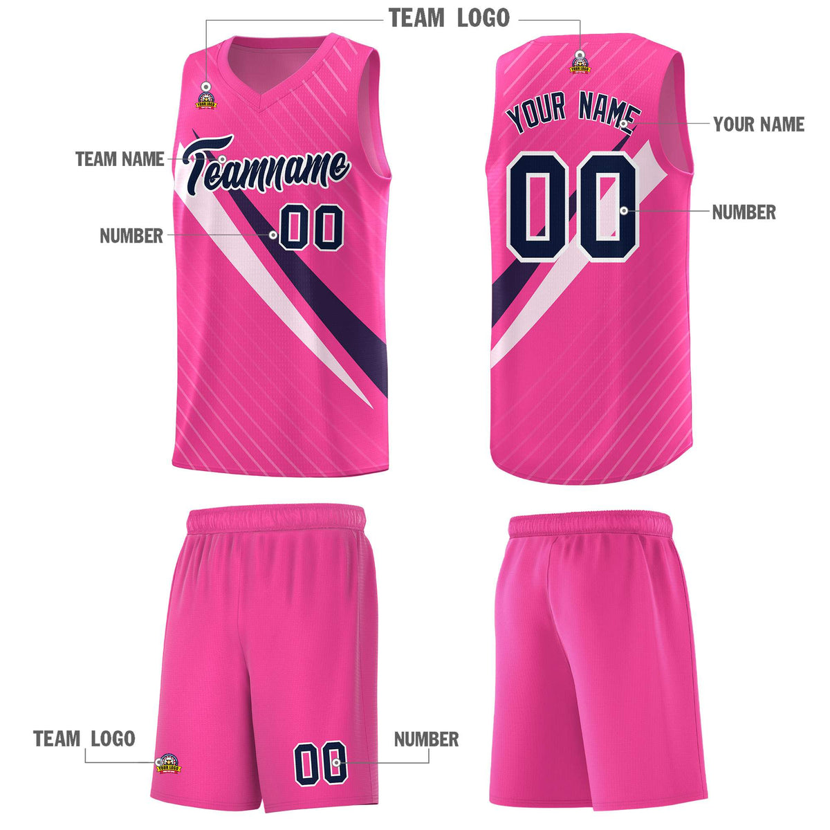 Custom Pink Diagonal Pinstripe Pattern Color Block Sports Uniform Basketball Jersey