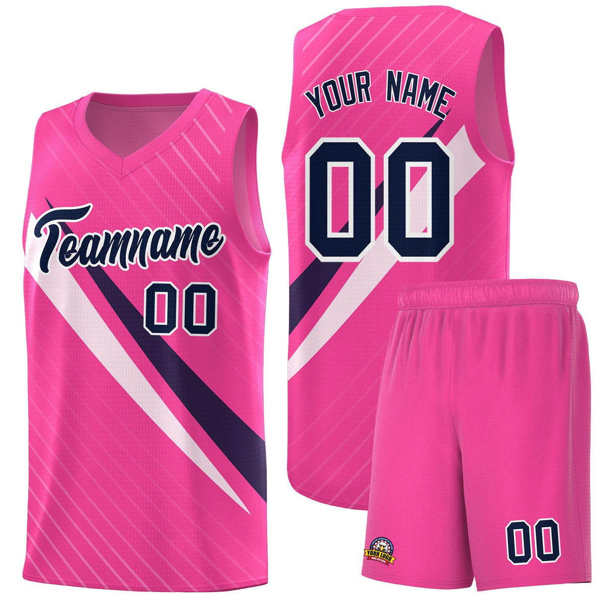 Custom Pink Diagonal Pinstripe Pattern Color Block Sports Uniform Basketball Jersey