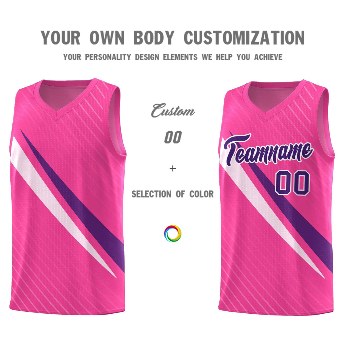 Custom Pink Diagonal Pinstripe Pattern Color Block Sports Uniform Basketball Jersey