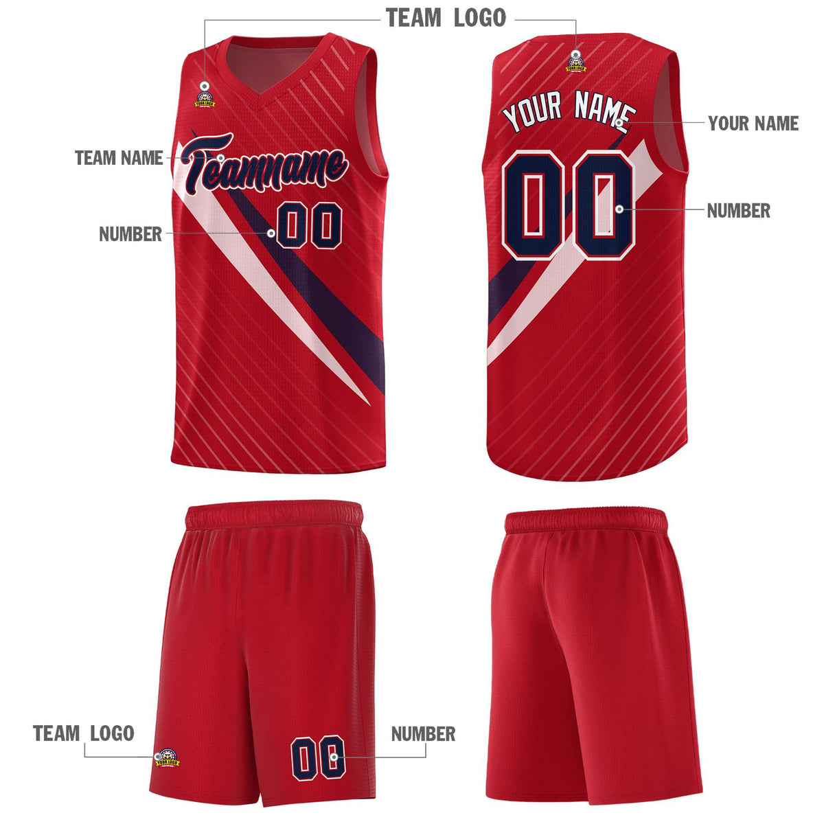 Custom Red Diagonal Pinstripe Pattern Color Block Sports Uniform Basketball Jersey