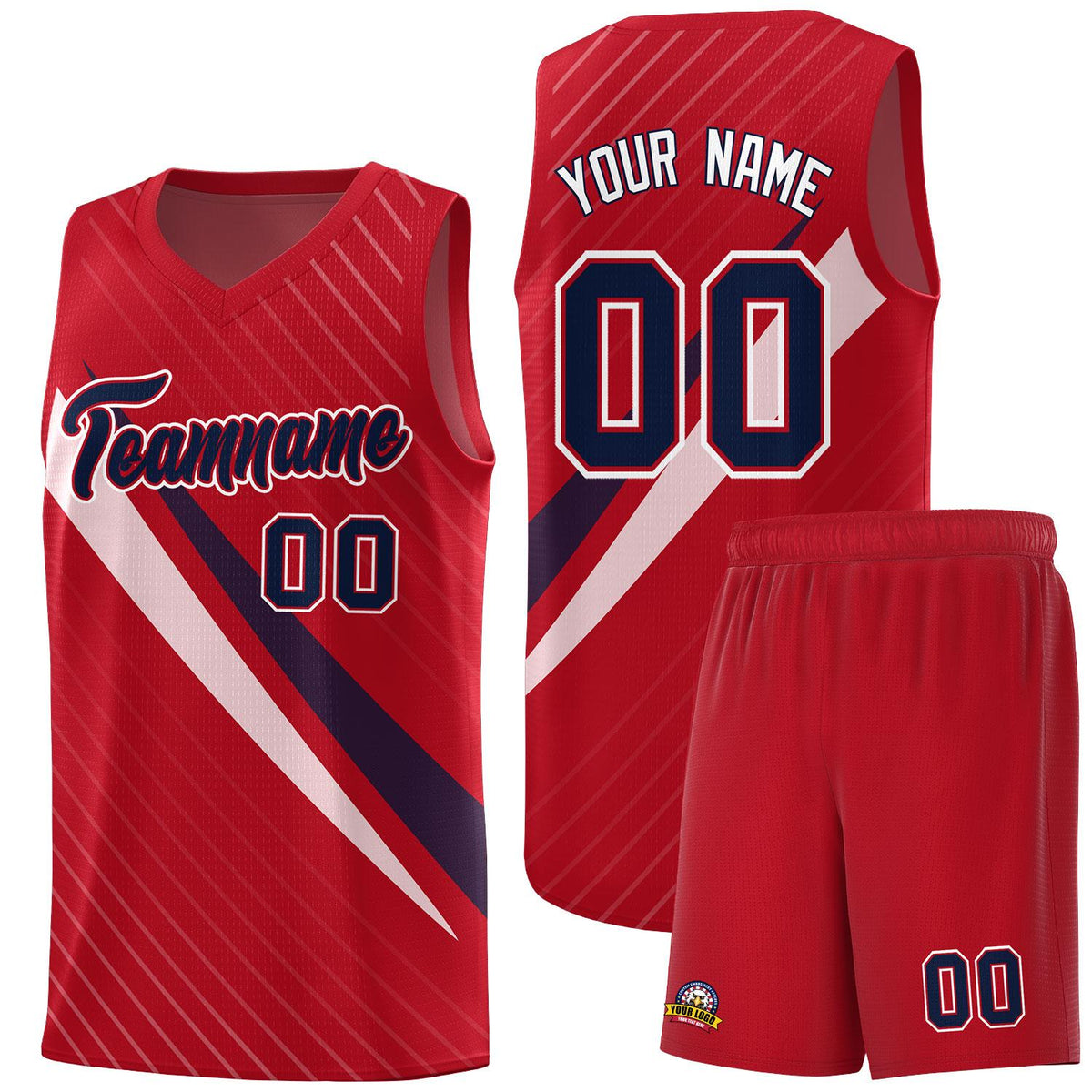 Custom Red Diagonal Pinstripe Pattern Color Block Sports Uniform Basketball Jersey