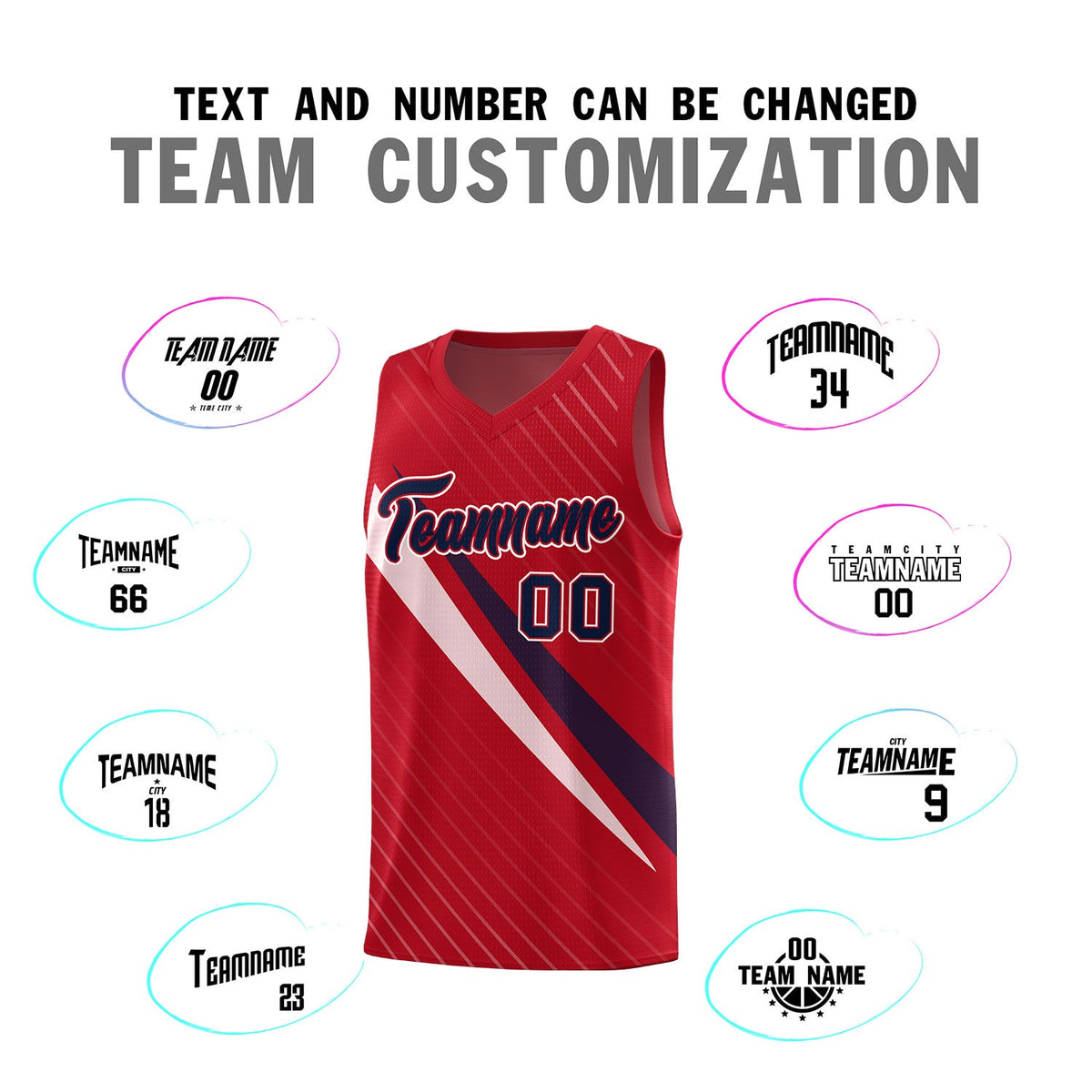 Custom Red Diagonal Pinstripe Pattern Color Block Sports Uniform Basketball Jersey