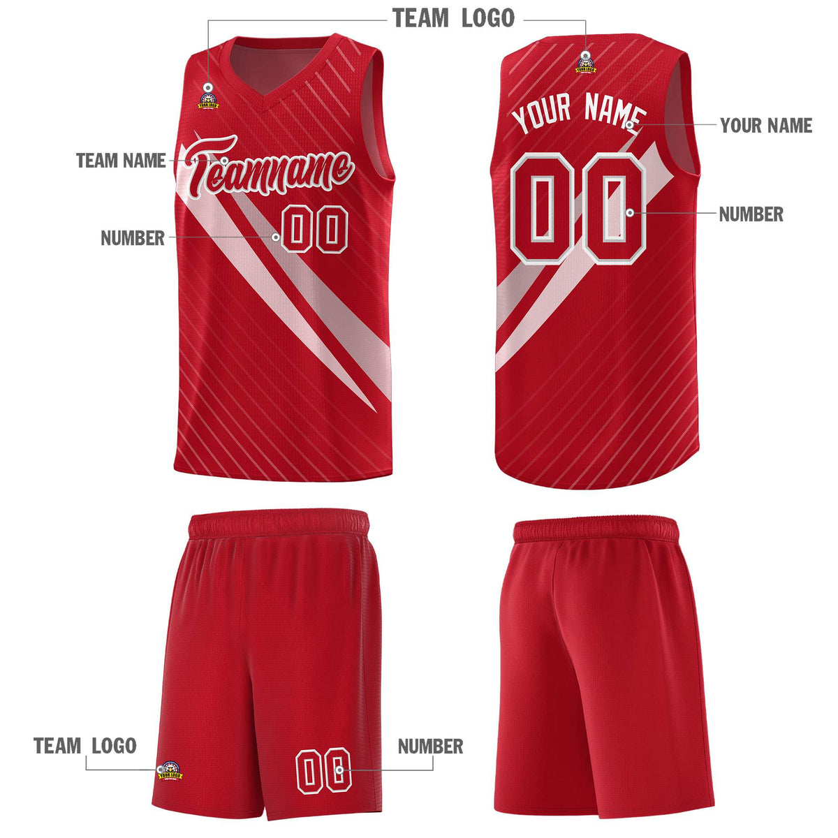 Custom Red Diagonal Pinstripe Pattern Color Block Sports Uniform Basketball Jersey