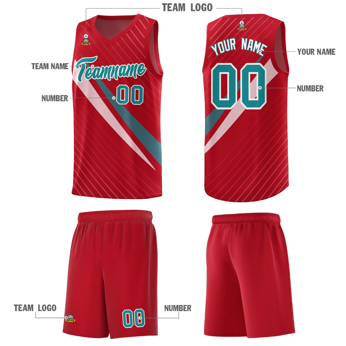 Custom Red Diagonal Pinstripe Pattern Color Block Sports Uniform Basketball Jersey