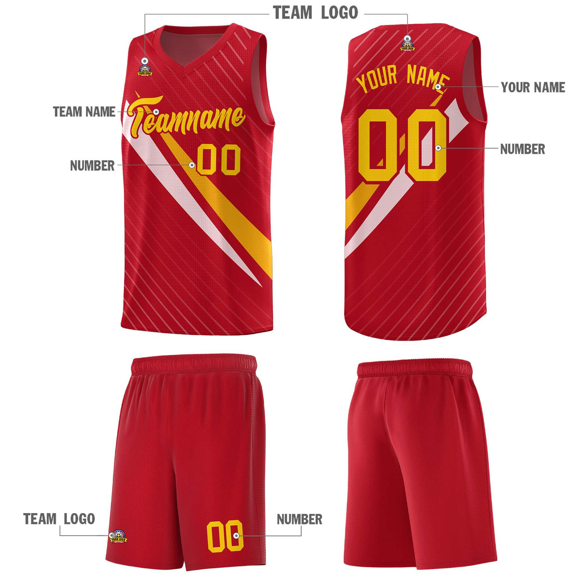 Custom Red Diagonal Pinstripe Pattern Color Block Sports Uniform Basketball Jersey