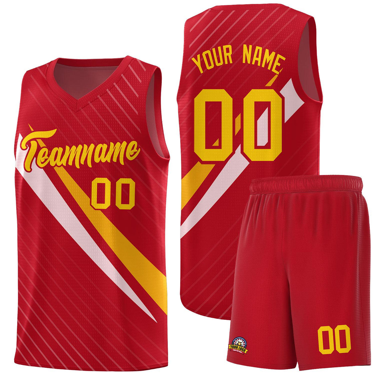 Custom Red Diagonal Pinstripe Pattern Color Block Sports Uniform Basketball Jersey