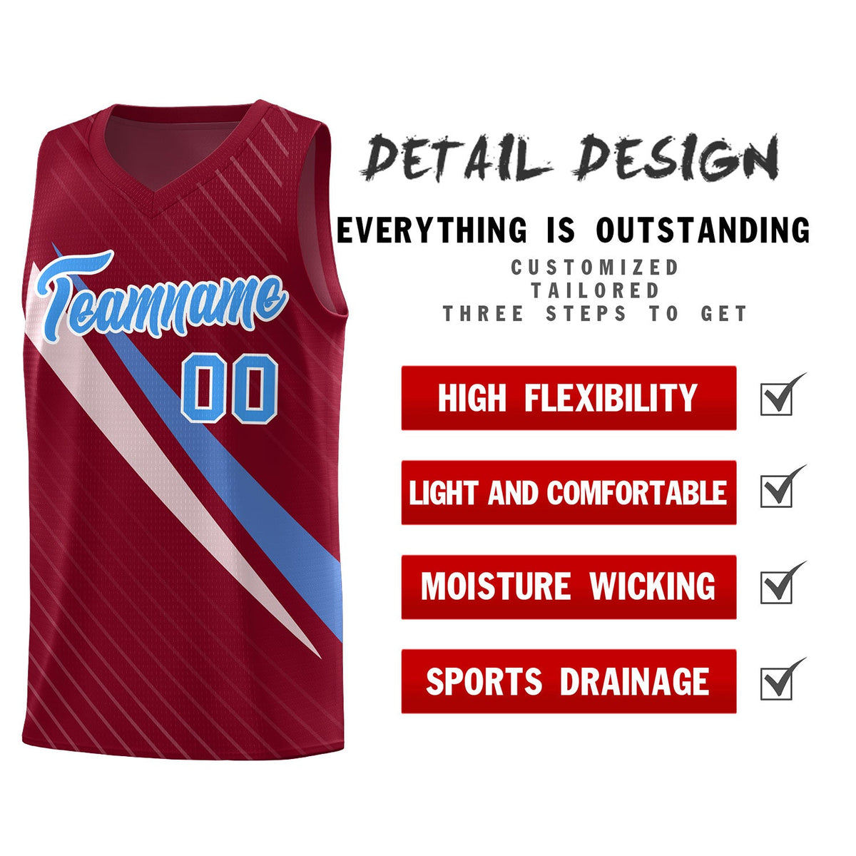 Custom Crimson Diagonal Pinstripe Pattern Color Block Sports Uniform Basketball Jersey