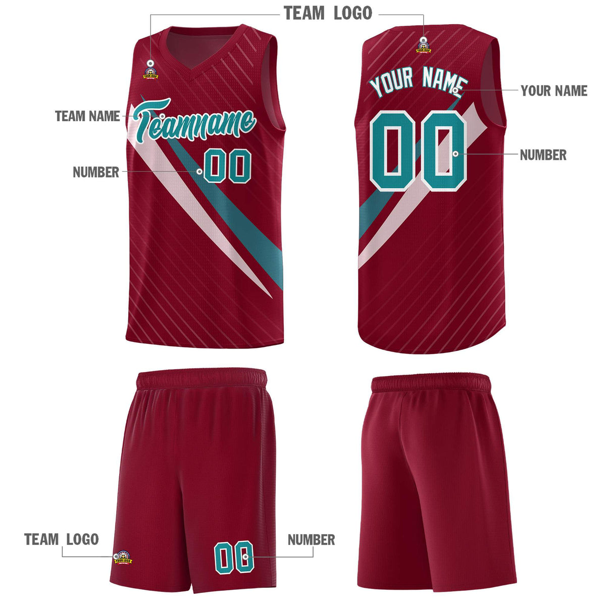 Custom Crimson Diagonal Pinstripe Pattern Color Block Sports Uniform Basketball Jersey