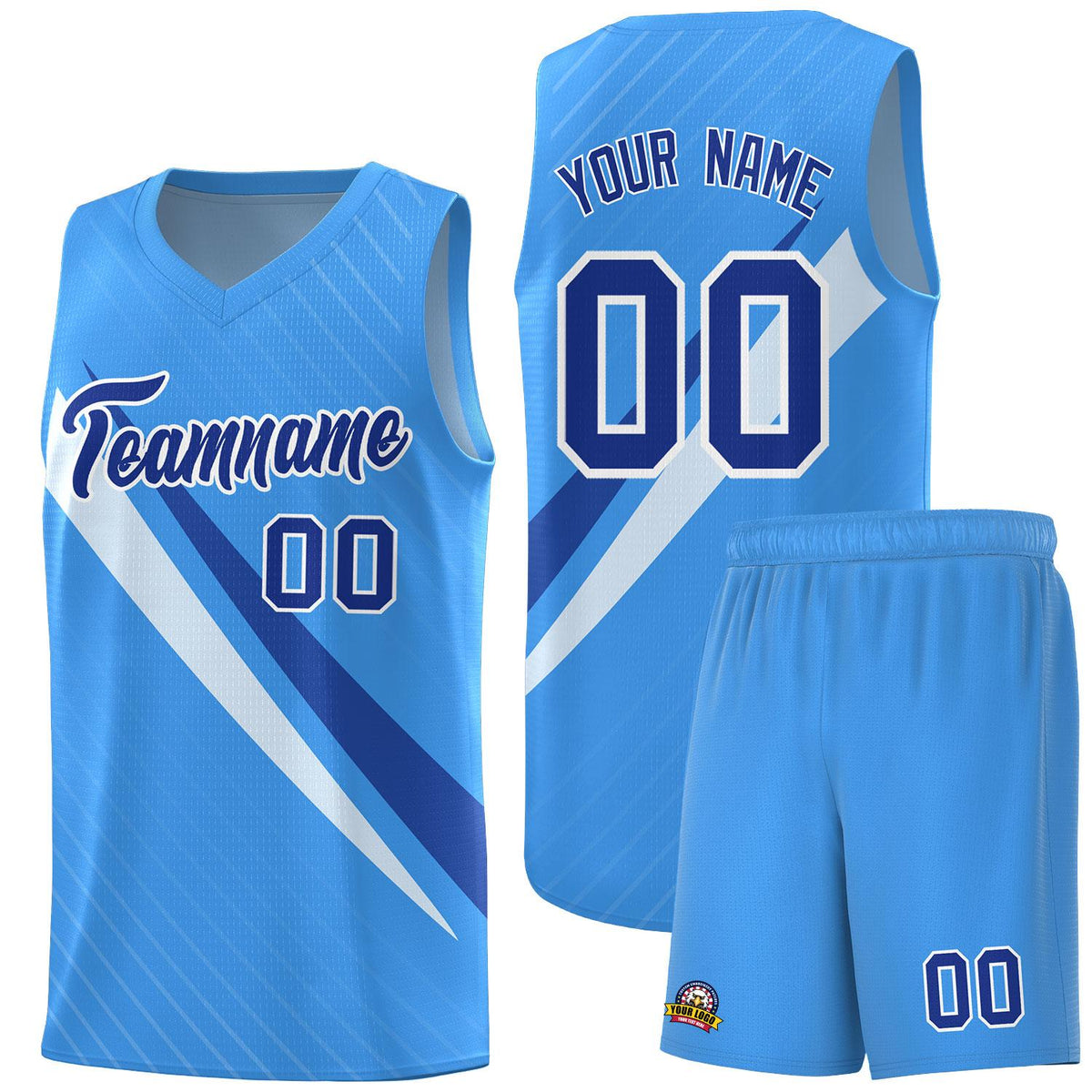 Custom Light Blue Diagonal Pinstripe Pattern Color Block Sports Uniform Basketball Jersey