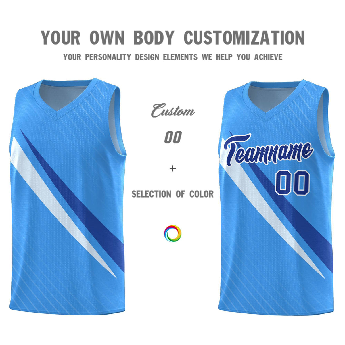 Custom Light Blue Diagonal Pinstripe Pattern Color Block Sports Uniform Basketball Jersey