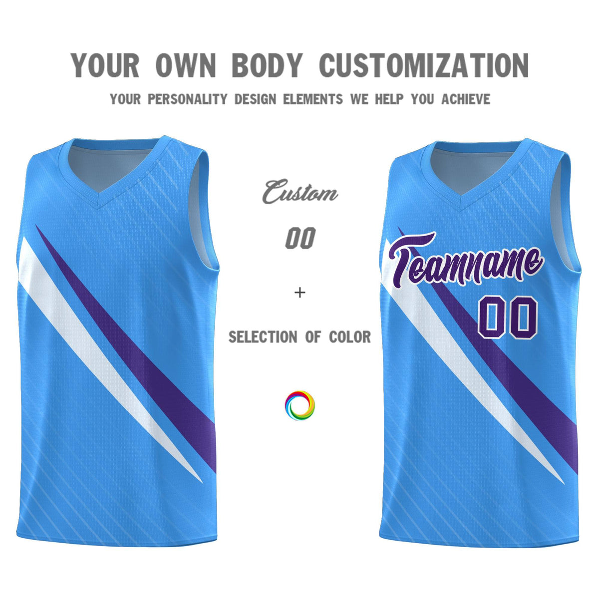 Custom Light Blue Diagonal Pinstripe Pattern Color Block Sports Uniform Basketball Jersey