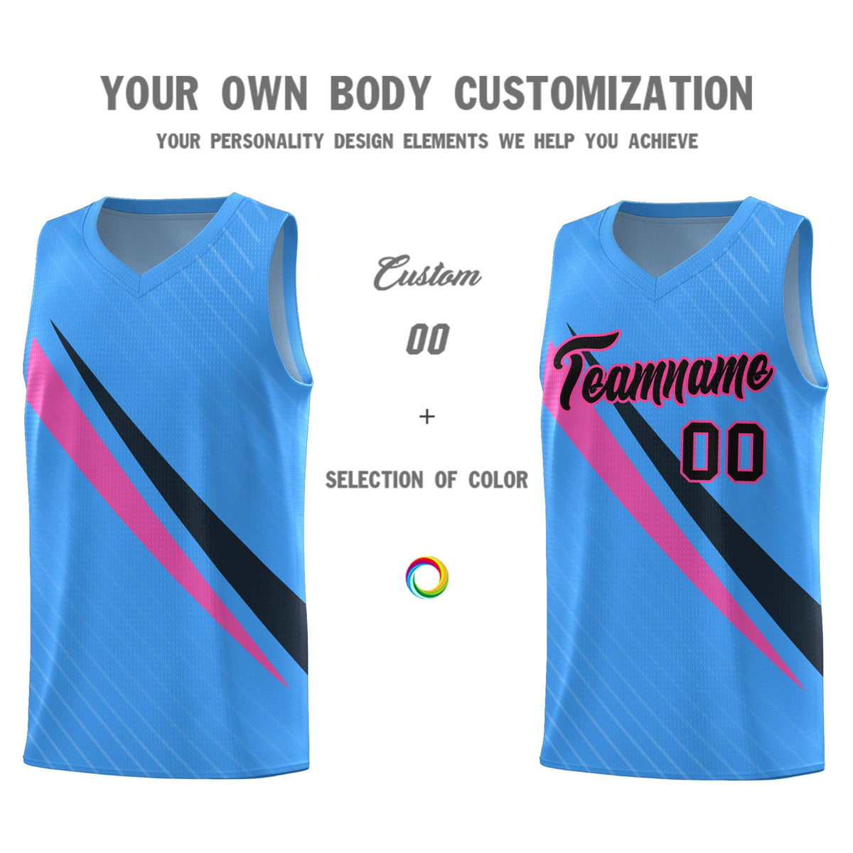 Custom Light Blue Diagonal Pinstripe Pattern Color Block Sports Uniform Basketball Jersey