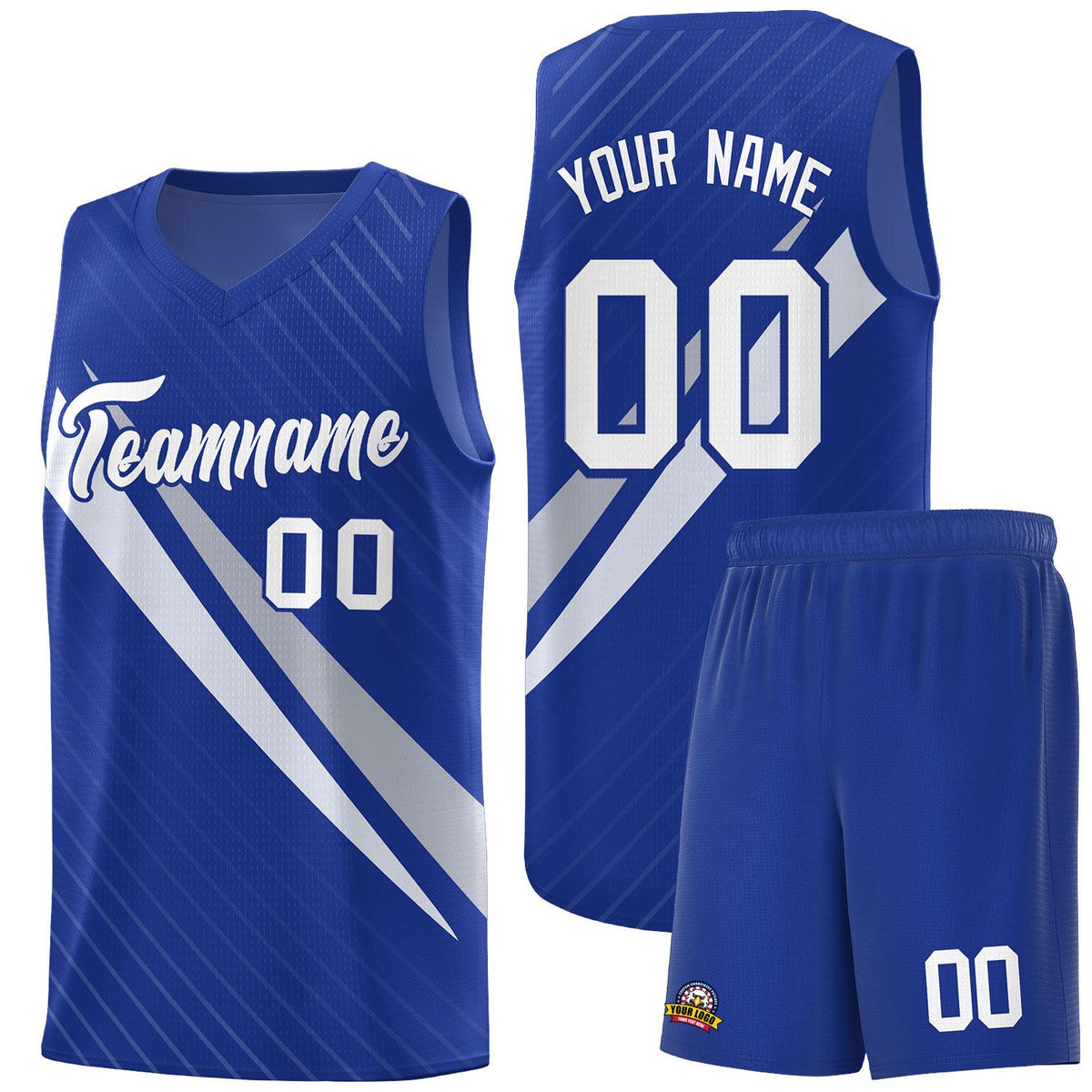 Custom Royal Diagonal Pinstripe Pattern Color Block Sports Uniform Basketball Jersey