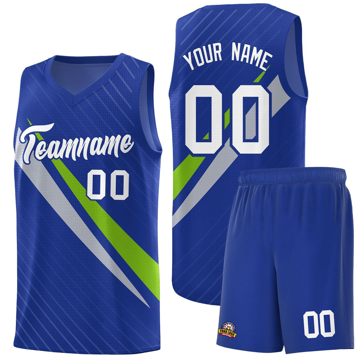 Custom Royal Diagonal Pinstripe Pattern Color Block Sports Uniform Basketball Jersey