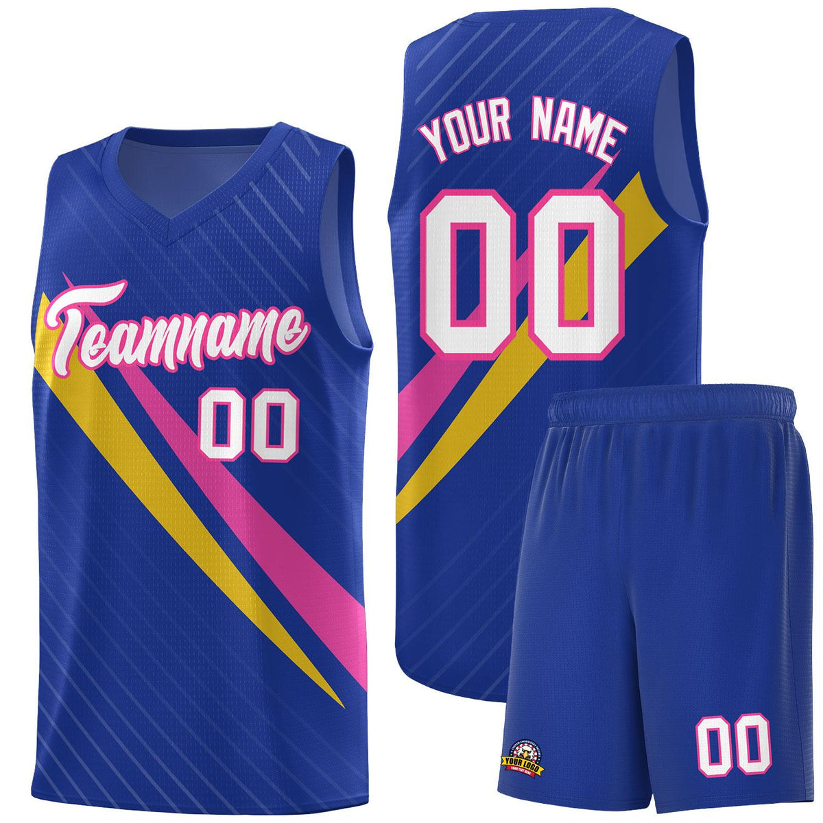 Custom Royal Diagonal Pinstripe Pattern Color Block Sports Uniform Basketball Jersey
