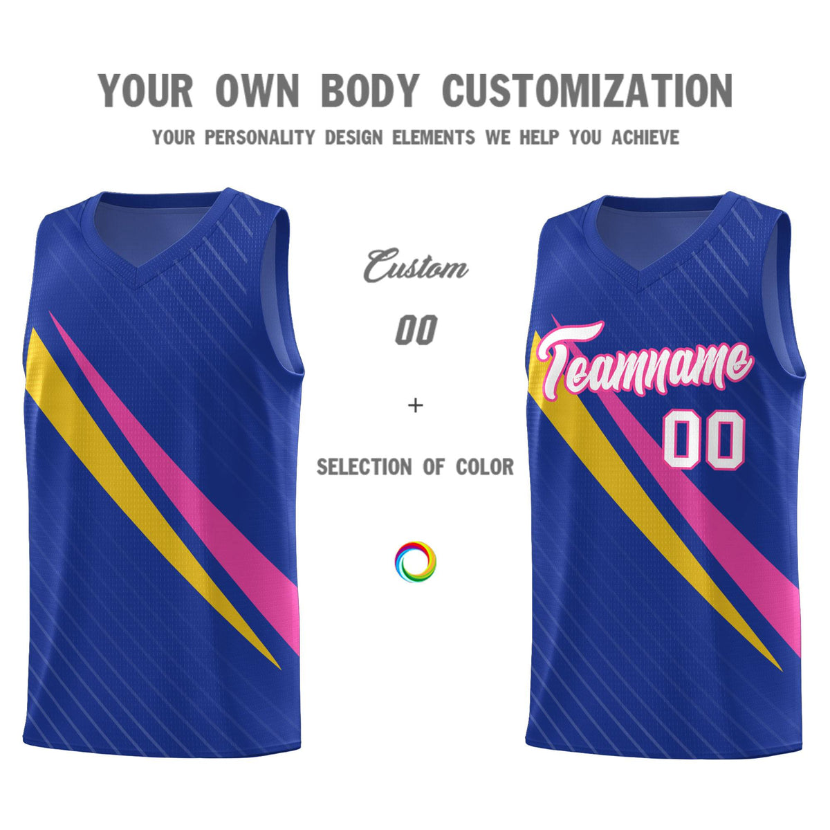 Custom Royal Diagonal Pinstripe Pattern Color Block Sports Uniform Basketball Jersey