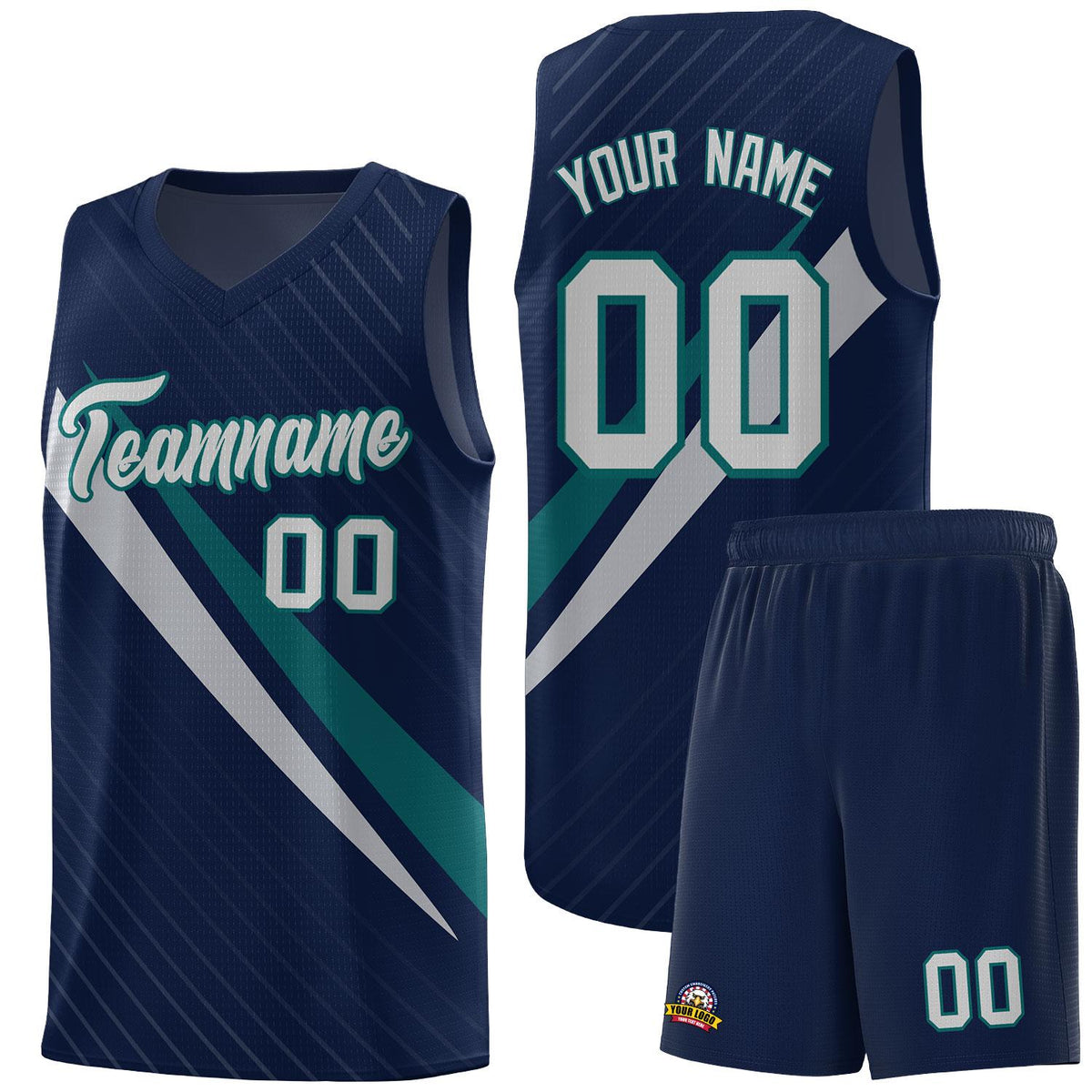 Custom Navy Diagonal Pinstripe Pattern Color Block Sports Uniform Basketball Jersey