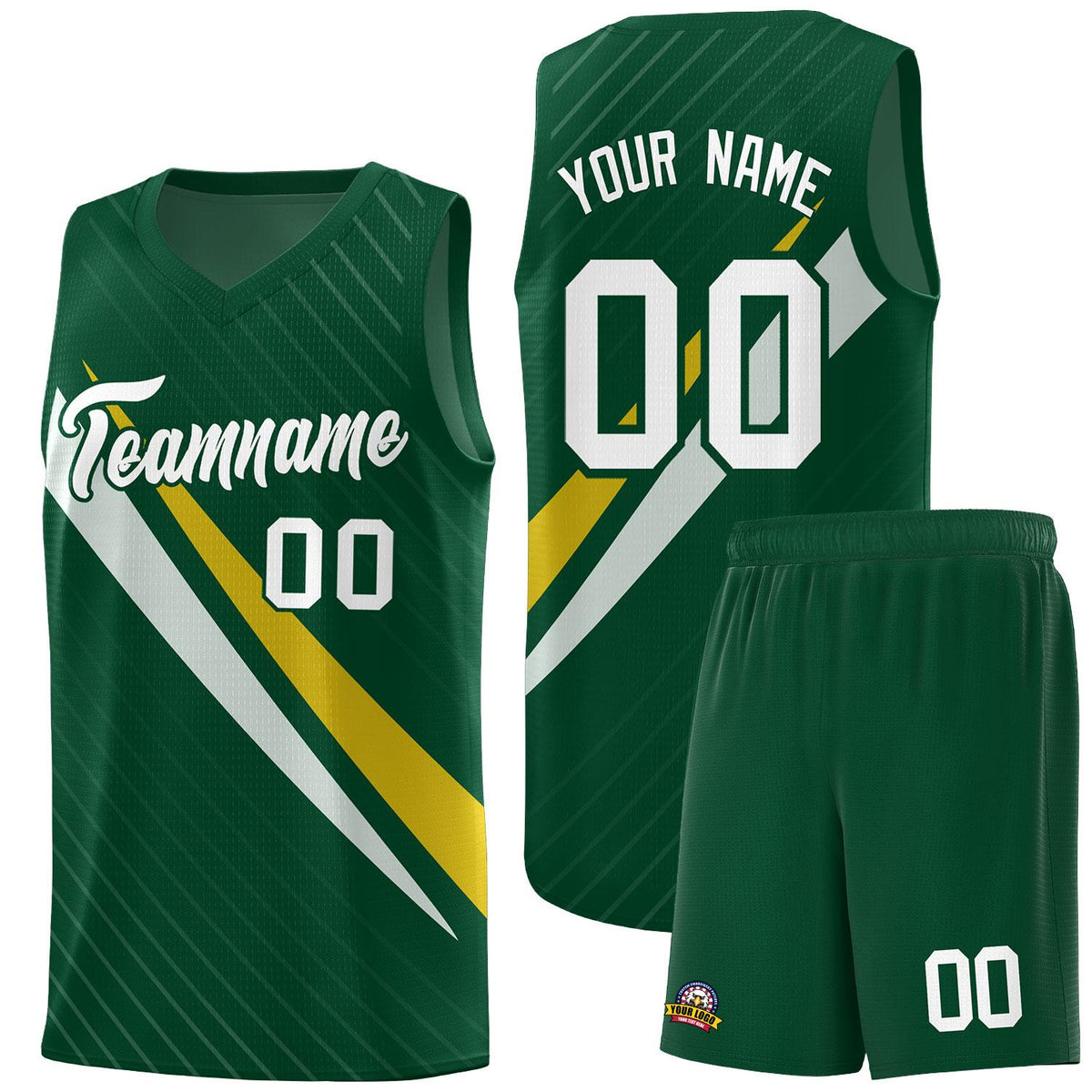 Custom Hunter Green Diagonal Pinstripe Pattern Color Block Sports Uniform Basketball Jersey