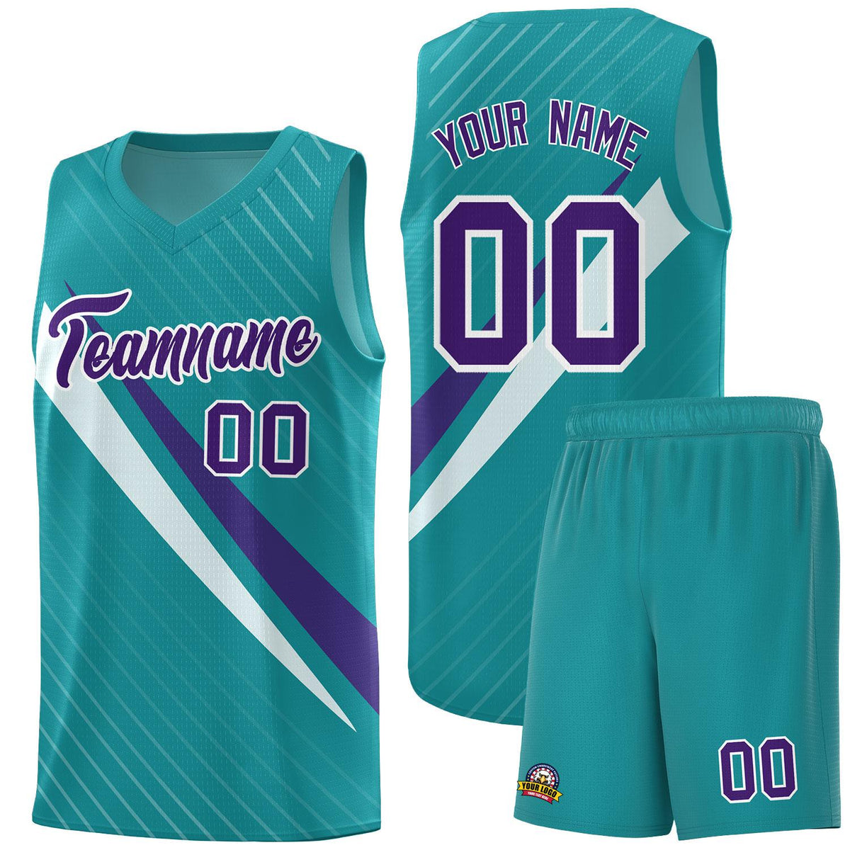 Custom Aqua Diagonal Pinstripe Pattern Color Block Sports Uniform Basketball Jersey