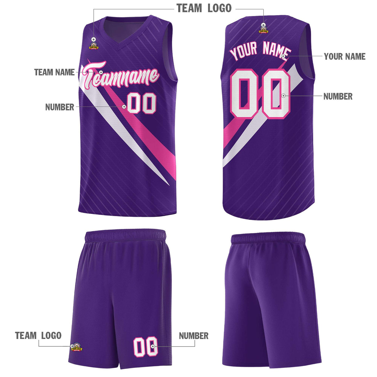 Custom Purple Diagonal Pinstripe Pattern Color Block Sports Uniform Basketball Jersey