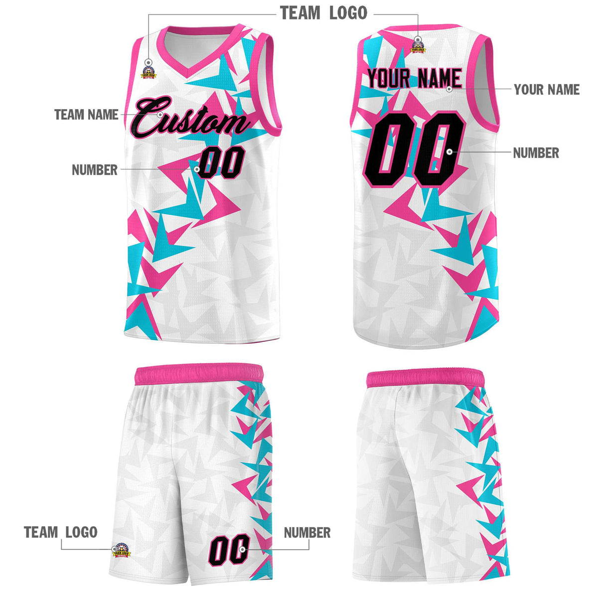 Custom White Boomerang Pattern Sets Basketball Jersey
