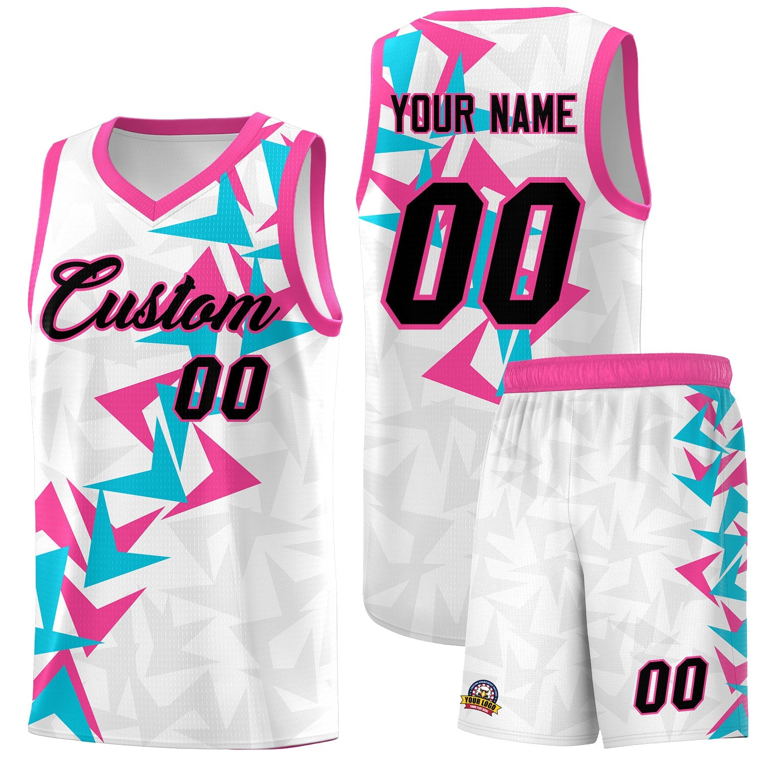 Custom White Boomerang Pattern Sets Basketball Jersey