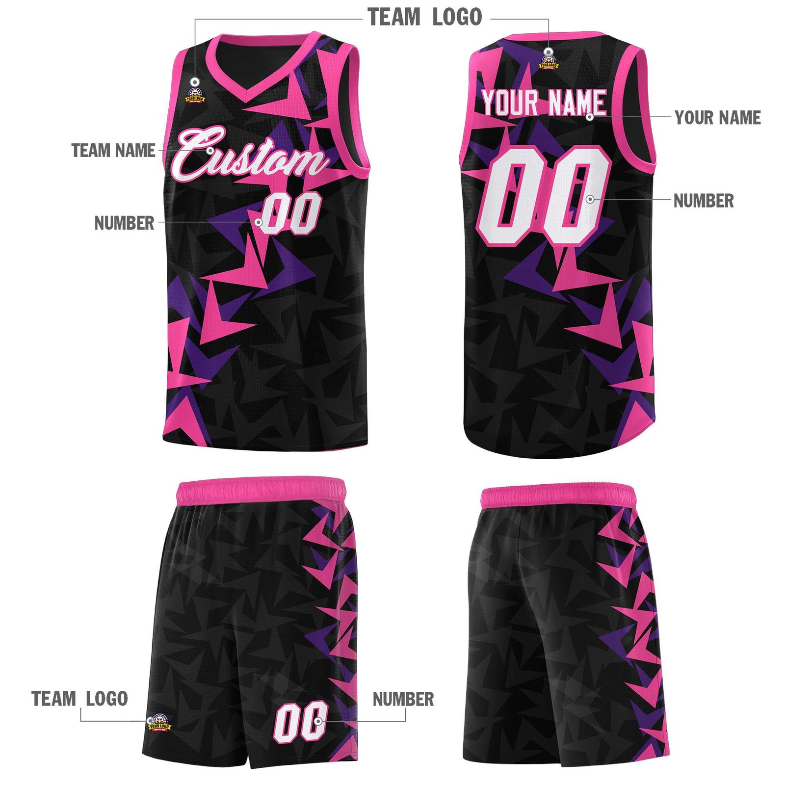Custom Black Boomerang Pattern Sets Basketball Jersey