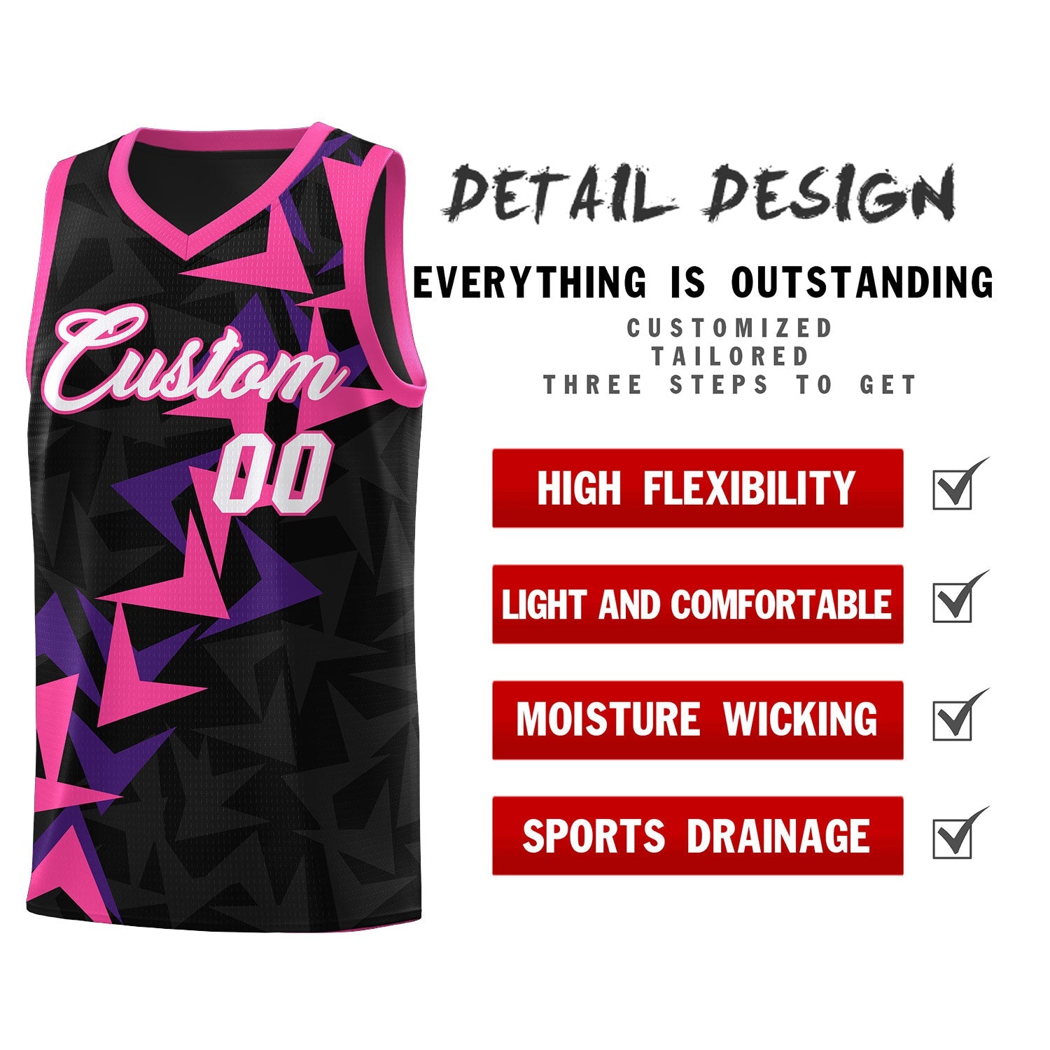 Custom Black Boomerang Pattern Sets Basketball Jersey