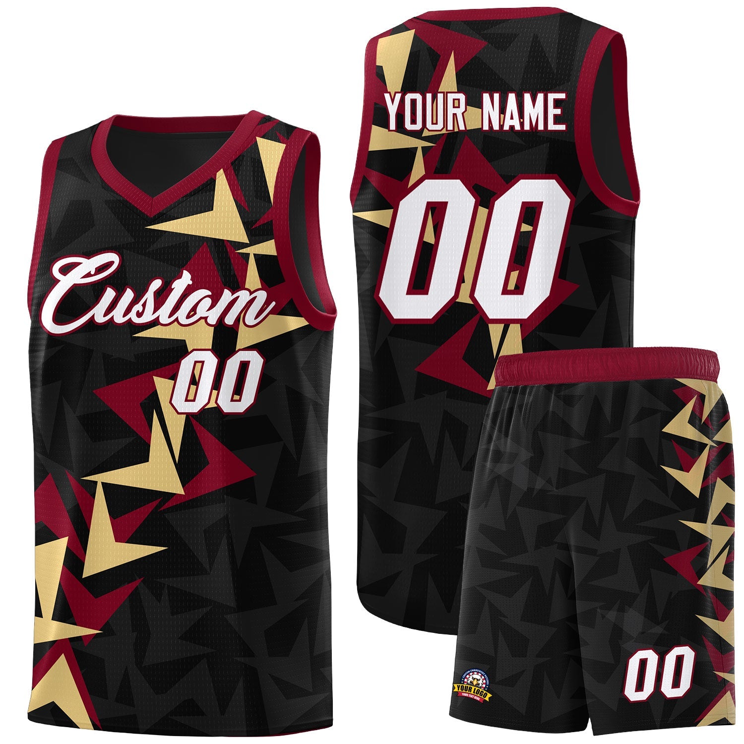 Custom Black Boomerang Pattern Sets Basketball Jersey