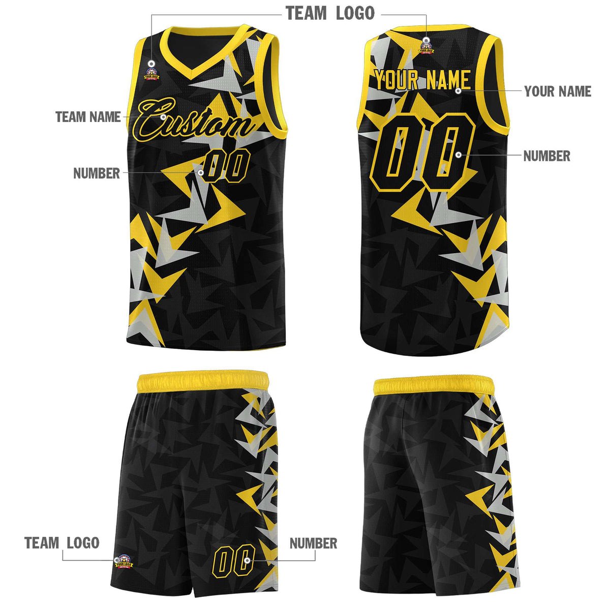 Custom Black Boomerang Pattern Sets Basketball Jersey