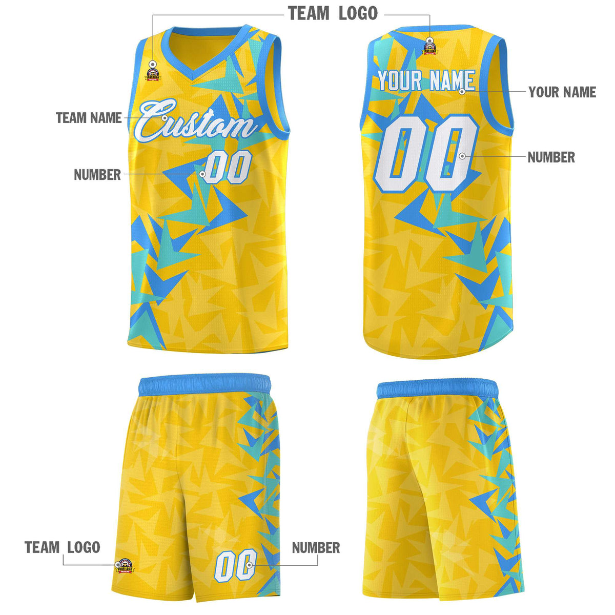 Custom Gold Boomerang Pattern Sets Basketball Jersey