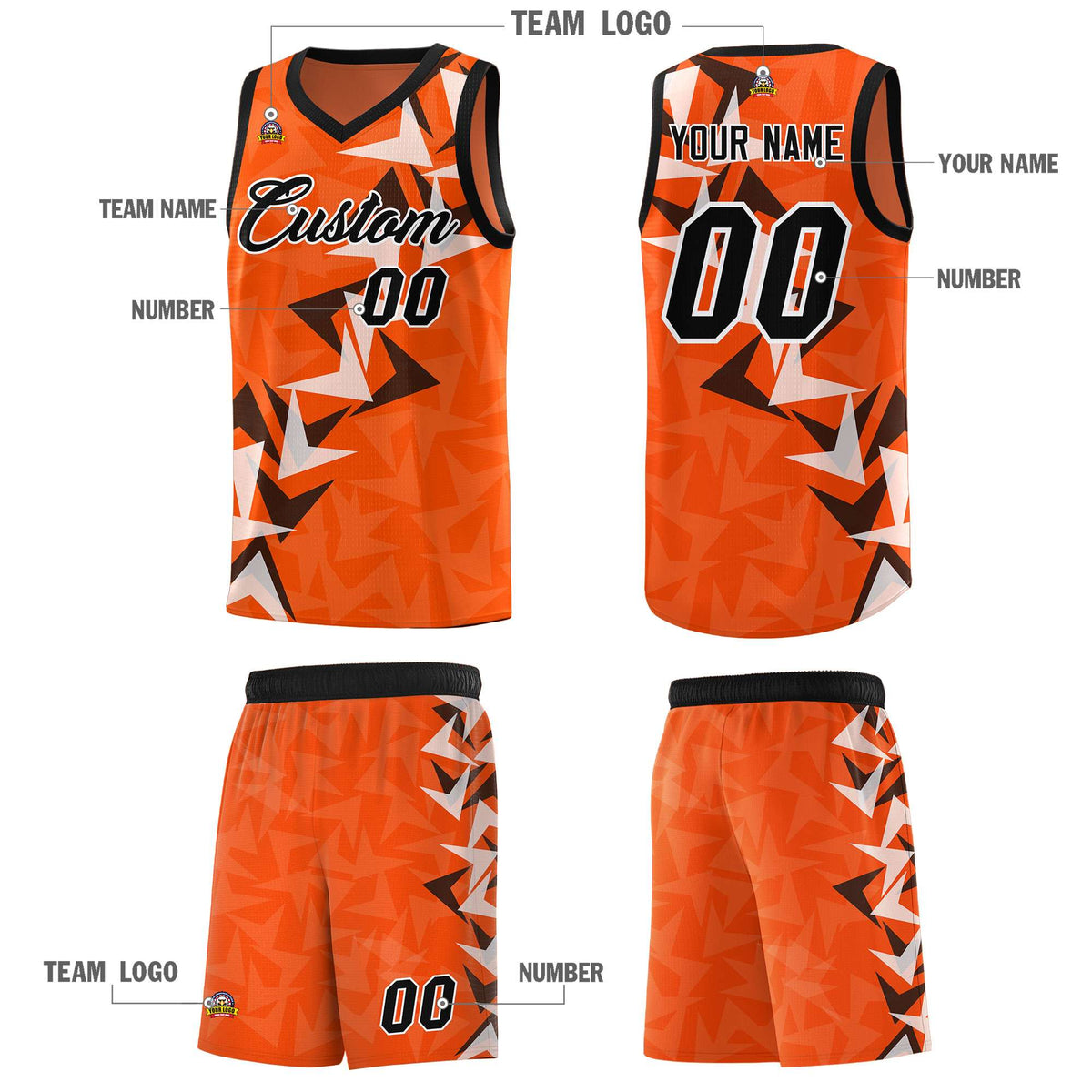 Custom Orange Boomerang Pattern Sets Basketball Jersey