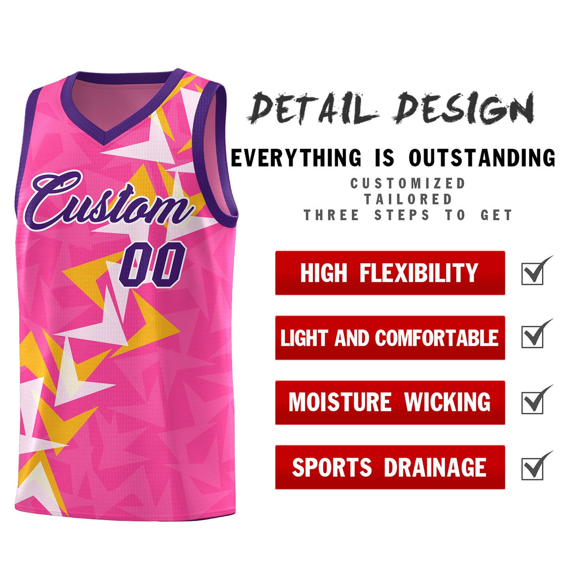 Custom Pink Boomerang Pattern Sets Basketball Jersey