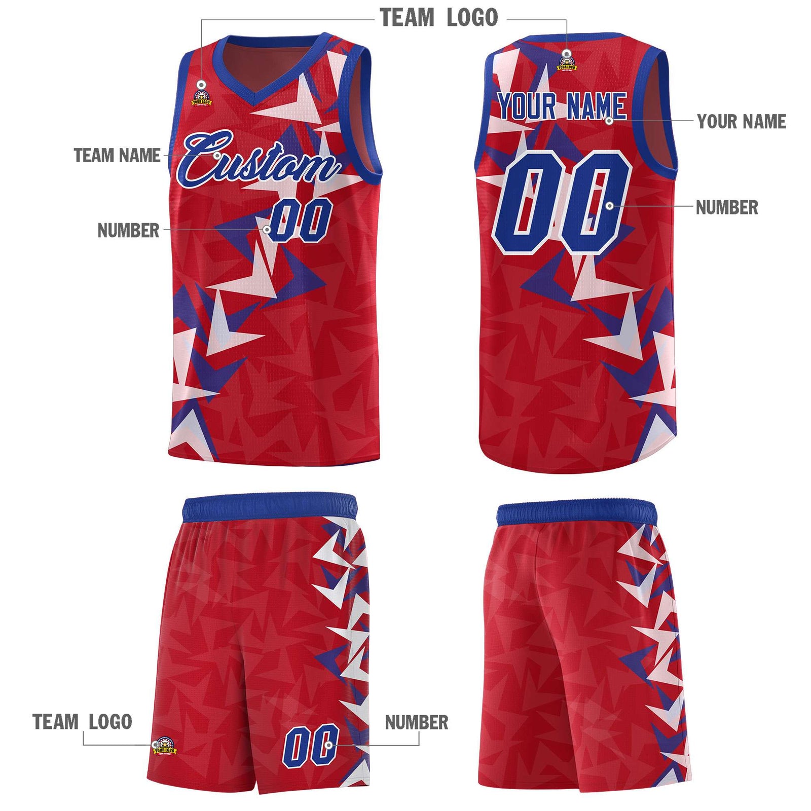 Custom Red Boomerang Pattern Sets Basketball Jersey