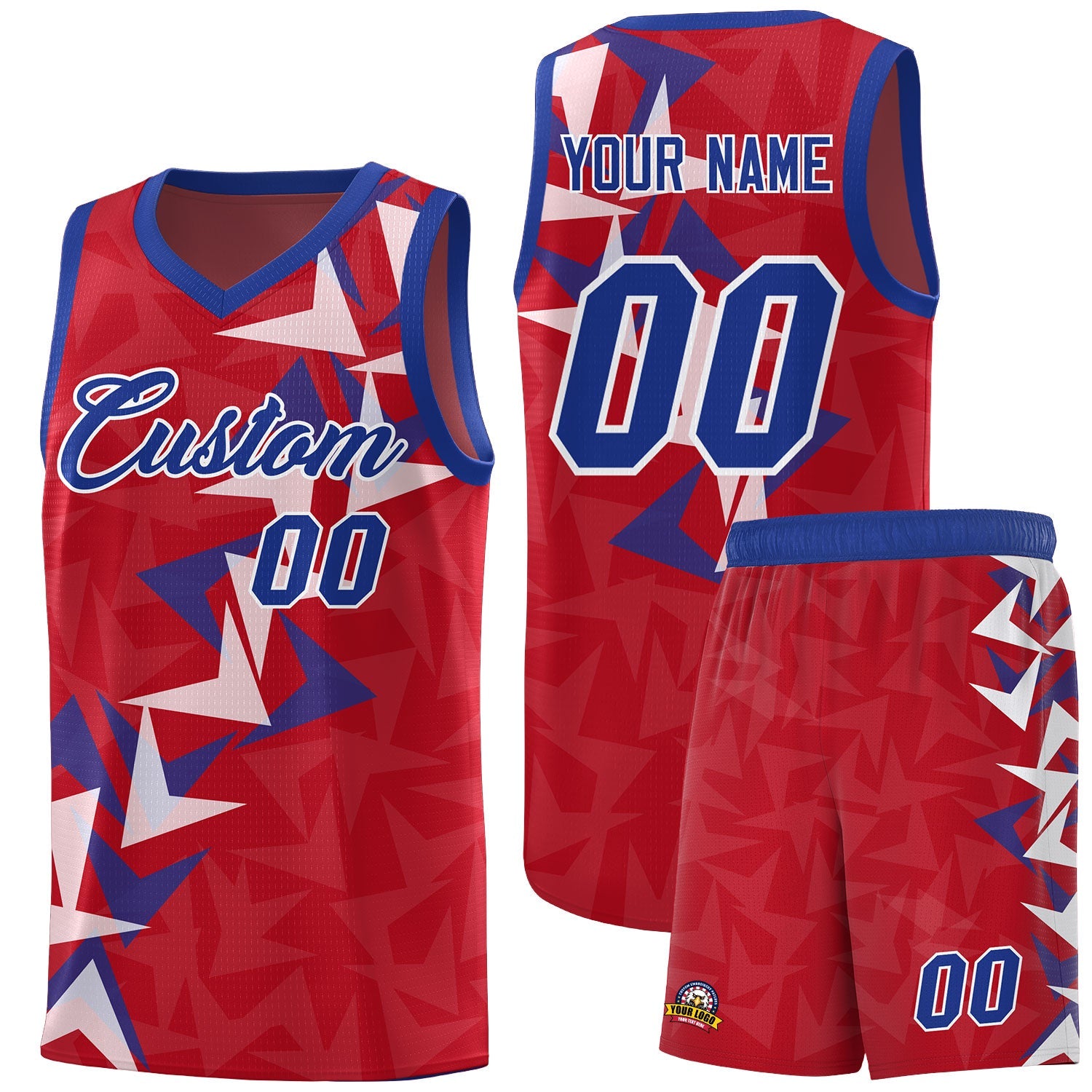 Custom Red Boomerang Pattern Sets Basketball Jersey