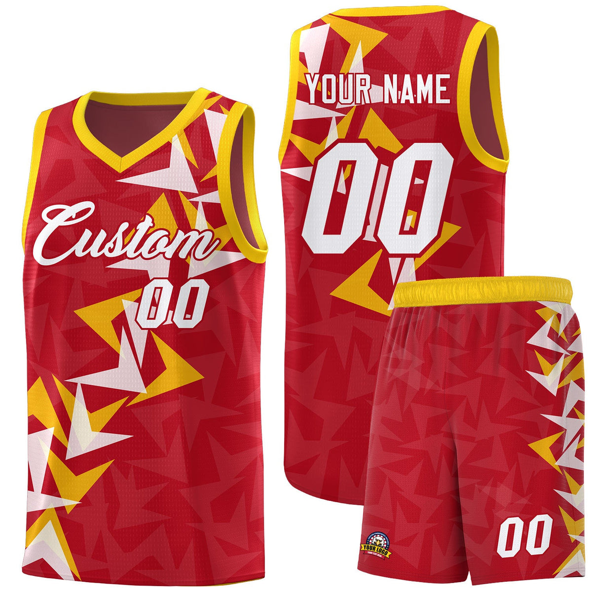 Custom Red Boomerang Pattern Sets Basketball Jersey
