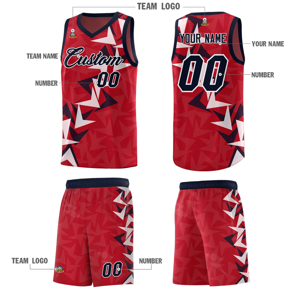 Custom Red Boomerang Pattern Sets Basketball Jersey
